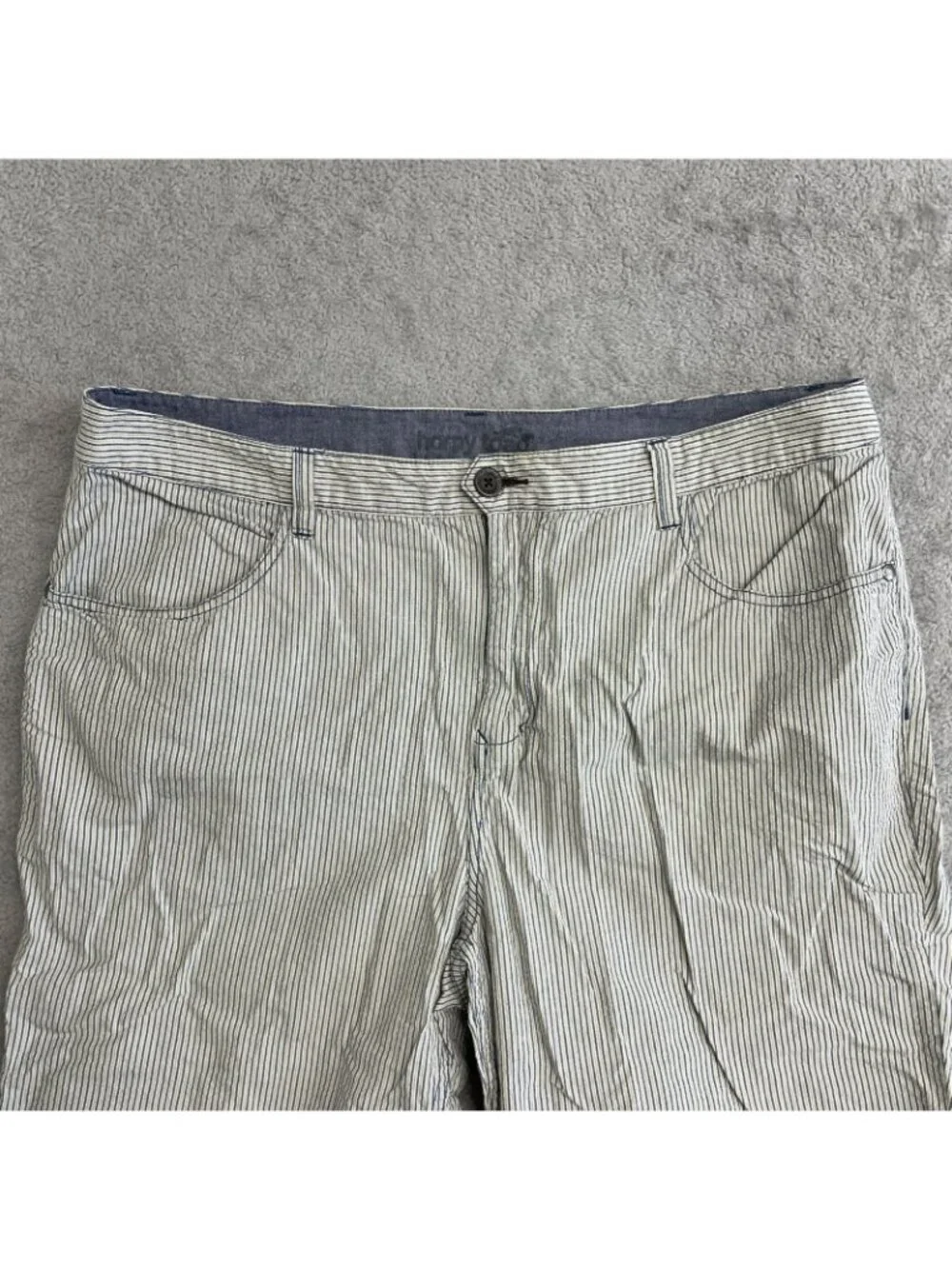 Horny Toad Men's 38  Cotton Seersucker Shorts Blue & Beige Striped P0030